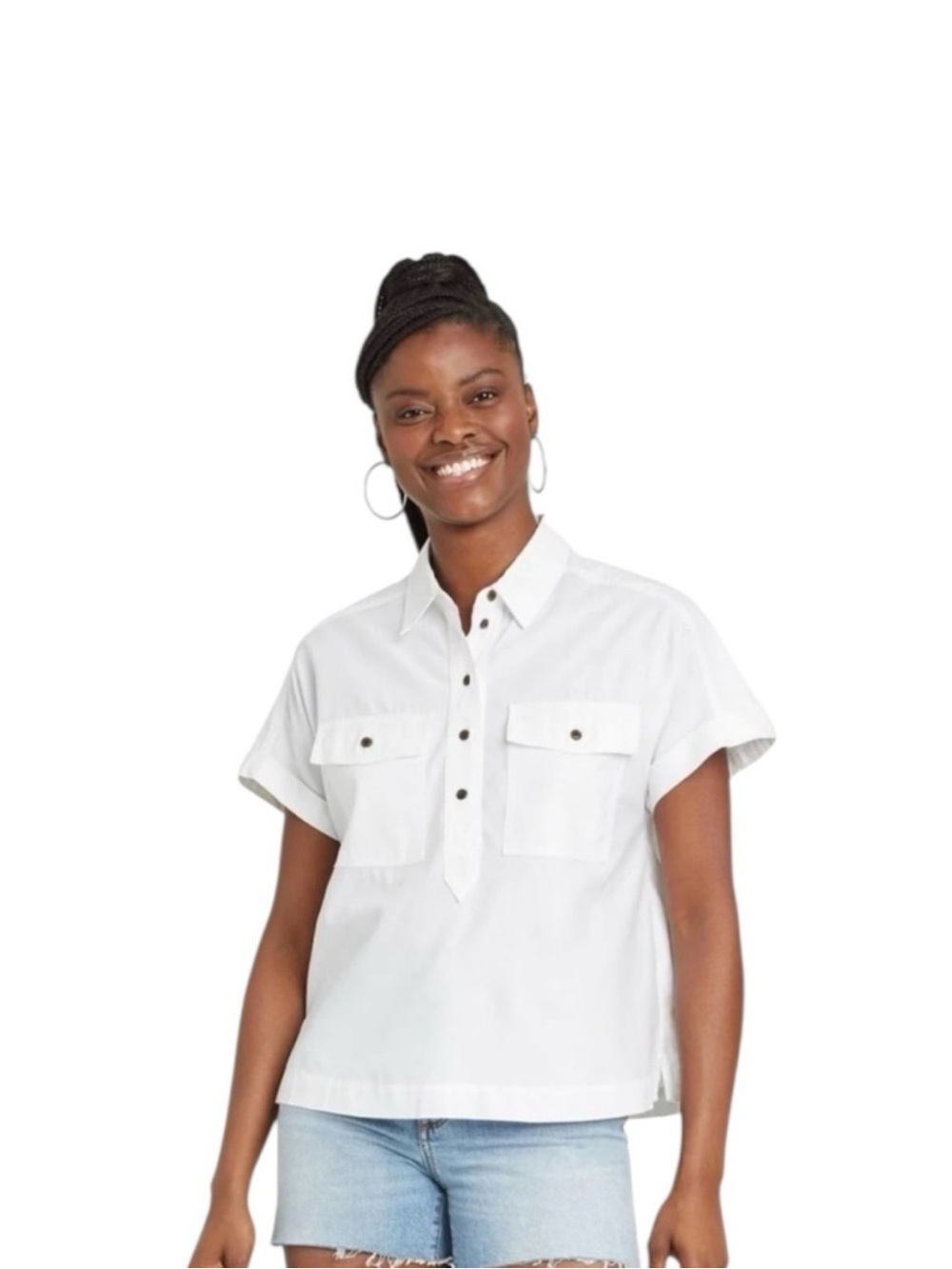 Universal Thread White Short-Sleeve Button-Front Utility Shirt